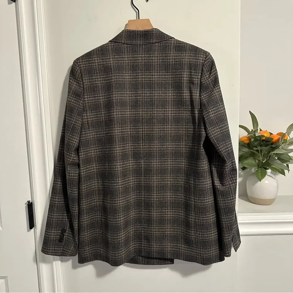 Theory Gray Plaid Wool Double Breasted Blazer Jacket 8